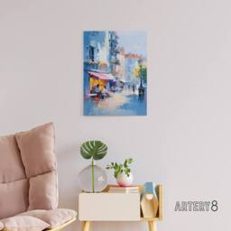 "Artery8 Cafe Street In Paris Canvas Abstract Wall Art in Blue - Size: W18"" x H24""" - thumbnail 3