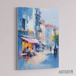 "Artery8 Cafe Street In Paris Canvas Abstract Wall Art in Blue - Size: W18"" x H24""" - thumbnail 2