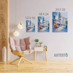 "Artery8 Cafe Street In Paris Canvas Abstract Wall Art in Blue - Size: W18"" x H24""" - thumbnail 4
