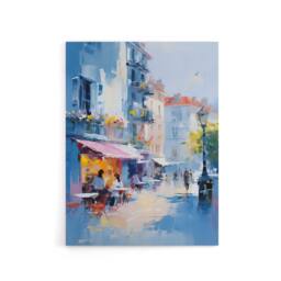 "Artery8 Cafe Street In Paris Canvas Abstract Wall Art in Blue - Size: W18"" x H24""" - thumbnail 1