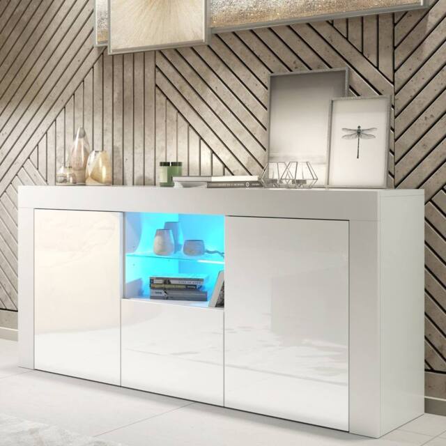 Mex Furniture LTD Sideboard Aurora 145cm - White with Gloss Doors & LED Lights - image 1