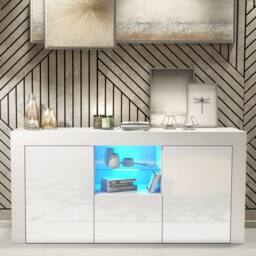 Mex Furniture LTD Sideboard Aurora 145cm - White with Gloss Doors & LED Lights - thumbnail 4
