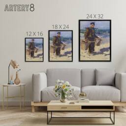 "Artery8 Shell Fisherman Portrait Painting Framed Canvas Wall Art Print Toorop - Size: W24"" x H32""" - thumbnail 4