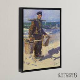 "Artery8 Shell Fisherman Portrait Painting Framed Canvas Wall Art Print Toorop - Size: W24"" x H32""" - thumbnail 2