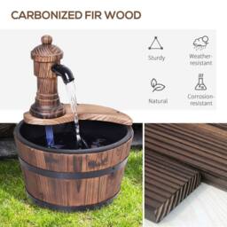 OUTSUNNY Barrel Water Fountain Rustic Wood Electric Water Feature with Pump Garden in Tan - thumbnail 6