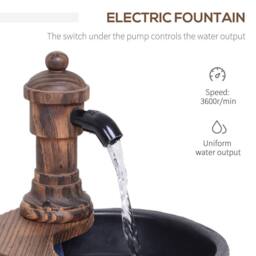 OUTSUNNY Barrel Water Fountain Rustic Wood Electric Water Feature with Pump Garden in Tan - thumbnail 4
