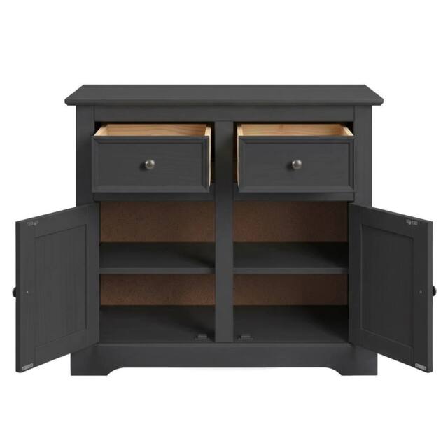 NESTLUNE Country Sideboard 2 Door 2 Drawer Carbon Wax Solid Wood Pine in Black - Size: 100 cm x 15 cm - image 1