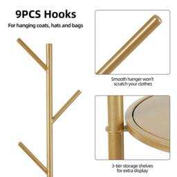 Havendro Golden Metal Coat Rack With Marble Base in Gold - thumbnail 3