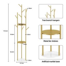 Havendro Golden Metal Coat Rack With Marble Base in Gold - thumbnail 2