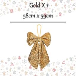 VFM e-Store Christmas Sequins Bow Hanging Decoration 58cm x 59cm Gold X 1 - Size: 58 cm x 59 cm - thumbnail 2