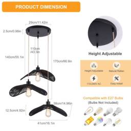 Garwarm Industrial 3 - Light Rattan Farmhouse Cluster Pendant Light in Black - thumbnail 5