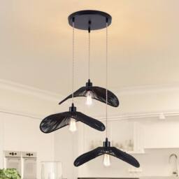 Garwarm Industrial 3 - Light Rattan Farmhouse Cluster Pendant Light in Black - thumbnail 1