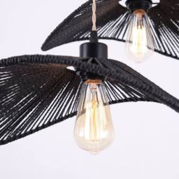 Garwarm Industrial 3 - Light Rattan Farmhouse Cluster Pendant Light in Black - thumbnail 4