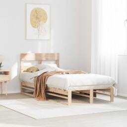 Berkfield Home Modern Bed Frame without Mattress 90x190 cm Single Solid Wood Pine in Light Tan - thumbnail 2