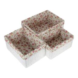 Red Hamper Set of 3 Paper Rope Storage Basket with Garden Rose Cotton Lining - thumbnail 2