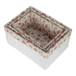 Red Hamper Set of 3 Paper Rope Storage Basket with Garden Rose Cotton Lining - thumbnail 3