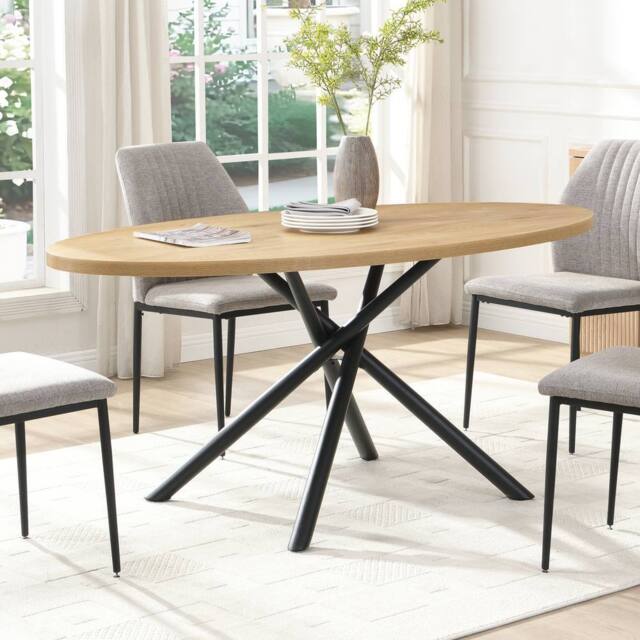 Mona Vale Furniture Oval Dining Table with Wood Top & Black X-Leg Metal Base in Light Oak - image 1
