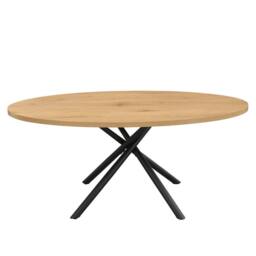 Mona Vale Furniture Oval Dining Table with Wood Top & Black X-Leg Metal Base in Light Oak - thumbnail 5