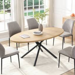Mona Vale Furniture Oval Dining Table with Wood Top & Black X-Leg Metal Base in Light Oak - thumbnail 3