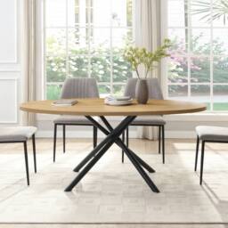 Mona Vale Furniture Oval Dining Table with Wood Top & Black X-Leg Metal Base in Light Oak - thumbnail 2