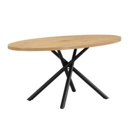 Mona Vale Furniture Oval Dining Table with Wood Top & Black X-Leg Metal Base in Light Oak - thumbnail 4