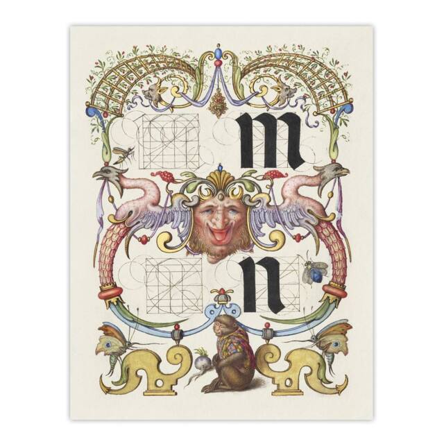 "Artery8 Pictorial Letter Guide M & N Calligraphy Wall Art Poster Print in White - Size: W18"" x H24""" - image 1