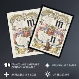 "Artery8 Pictorial Letter Guide M & N Calligraphy Wall Art Poster Print in White - Size: W18"" x H24""" - thumbnail 2