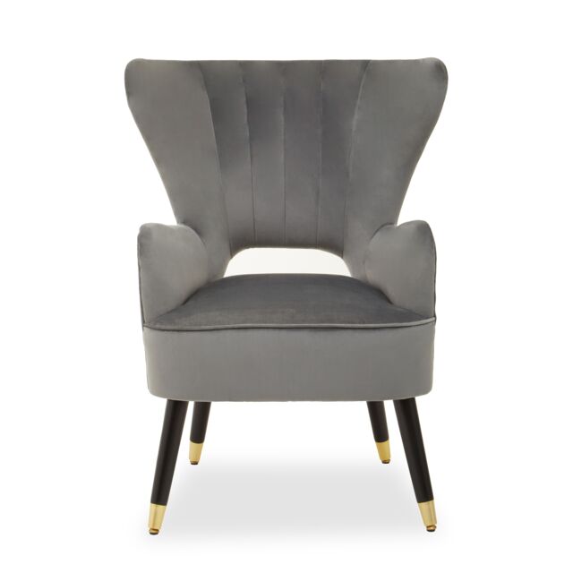 Orsina Green Velvet Armchair, Accent Chair With Gold Finish Rubberwood Legs, Modern Design Highback Chair in Grey - image 1