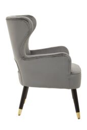 Orsina Green Velvet Armchair, Accent Chair With Gold Finish Rubberwood Legs, Modern Design Highback Chair in Grey - thumbnail 3