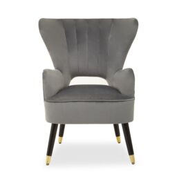 Orsina Green Velvet Armchair, Accent Chair With Gold Finish Rubberwood Legs, Modern Design Highback Chair in Grey - thumbnail 6