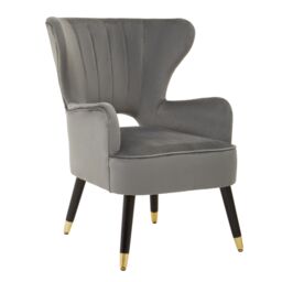 Orsina Green Velvet Armchair, Accent Chair With Gold Finish Rubberwood Legs, Modern Design Highback Chair in Grey - thumbnail 2