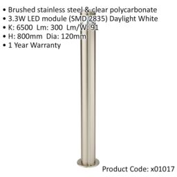 Loops 4 PACK Stepped Outdoor Bollard Light - 3.3W LED - 800mm Height - Stainless Steel in Metallics - thumbnail 2