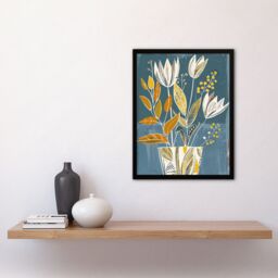 "Artery8 Tulip Flowers Orange Blue Potted Plant Floral Framed Art Print - Size: W12"" x H16""" - thumbnail 4