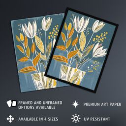 "Artery8 Tulip Flowers Orange Blue Potted Plant Floral Framed Art Print - Size: W12"" x H16""" - thumbnail 2
