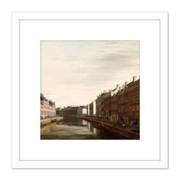 Artery8 Berckheyde The Golden Bend Amsterdam 8X8 Inch Square Wooden Framed Wall Art Print Picture with Mount in White - thumbnail 1