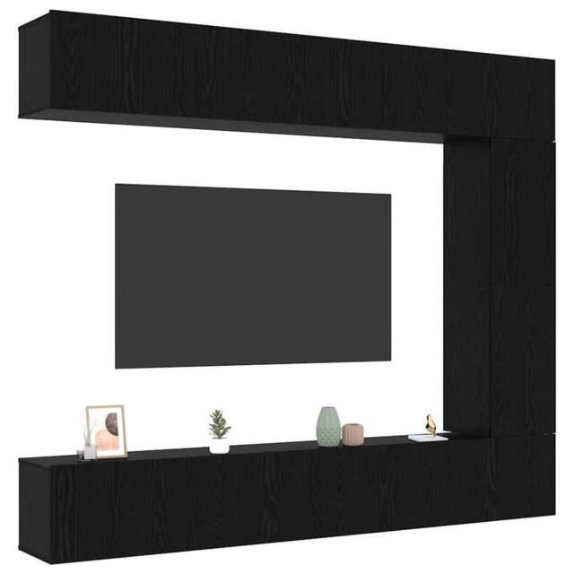 Berkfield Home Modern 5 Piece TV Cabinet Set Wall-mounted Black Oak Engineered Wood - image 1