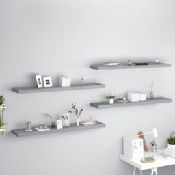 Berkfield Home Floating Wall Shelves 4 pcs Grey 120x23.5x3.8 cm MDF - thumbnail 1