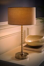 ValueLights Maeve Fabric Drum Lamp Shade Brushed Chrome Bobbin Bobble Table Lamp in Grey - thumbnail 2