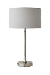 ValueLights Maeve Fabric Drum Lamp Shade Brushed Chrome Bobbin Bobble Table Lamp in Grey - thumbnail 6