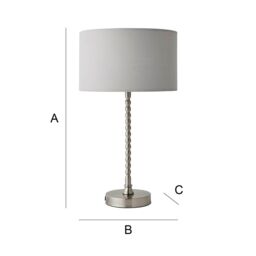 ValueLights Maeve Fabric Drum Lamp Shade Brushed Chrome Bobbin Bobble Table Lamp in Grey - thumbnail 8