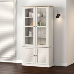 Berkfield Home Glass Display Cabinet VIGO White 85x35x170 cm Solid Wood Pine - Size: 85 x 35 x 170 cm