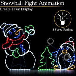 Christow Snowman Penguin Christmas Light Animated LED Snow Fight Decoration 87cm x 135cm - Size: 87 cm x 135 cm - thumbnail 3