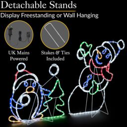 Christow Snowman Penguin Christmas Light Animated LED Snow Fight Decoration 87cm x 135cm - Size: 87 cm x 135 cm - thumbnail 4