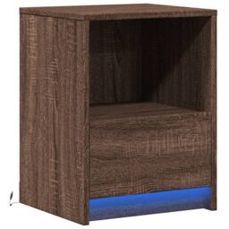 Berkfield Home Bedside Cabinet with LED Lights Brown Oak Engineered Wood - thumbnail 3