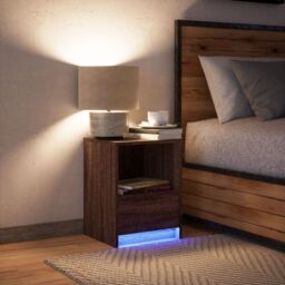 Berkfield Home Bedside Cabinet with LED Lights Brown Oak Engineered Wood - thumbnail 5
