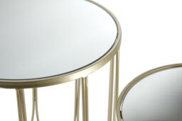 Orsina Set of 2 Black Top Champagne Tables, Mirrored Glass Nesting Tables with Gold Iron Base, Luxe Moorish Design - thumbnail 3