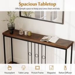 Costway Industrial Console Table 140CM Narrow Entryway Table Behind Sofa Table in Brown - thumbnail 6