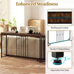 Costway Industrial Console Table 140CM Narrow Entryway Table Behind Sofa Table in Brown - thumbnail 8