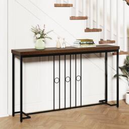Costway Industrial Console Table 140CM Narrow Entryway Table Behind Sofa Table in Brown