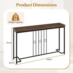 Costway Industrial Console Table 140CM Narrow Entryway Table Behind Sofa Table in Brown - thumbnail 2